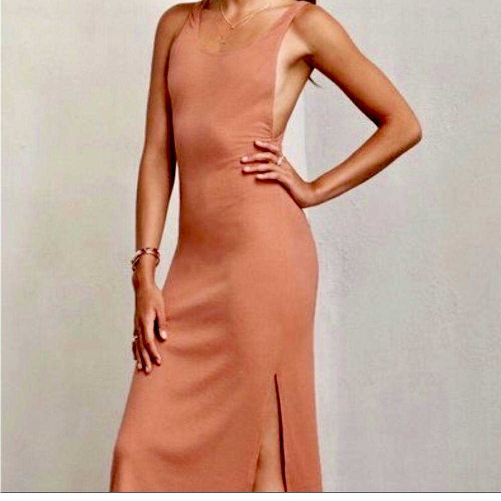 Reformation Diletta Orange Ribbed Midi Knit Dress